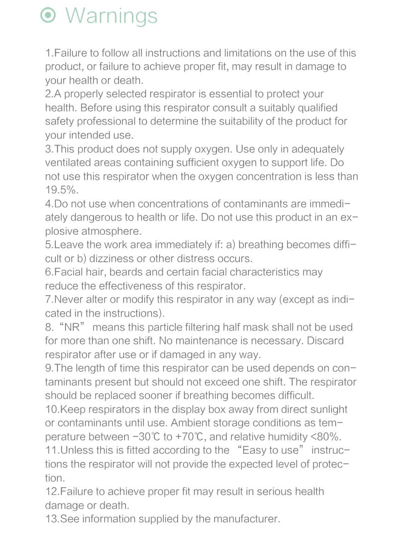 Standardized packaging box for the KST2180 particle filtering half mask